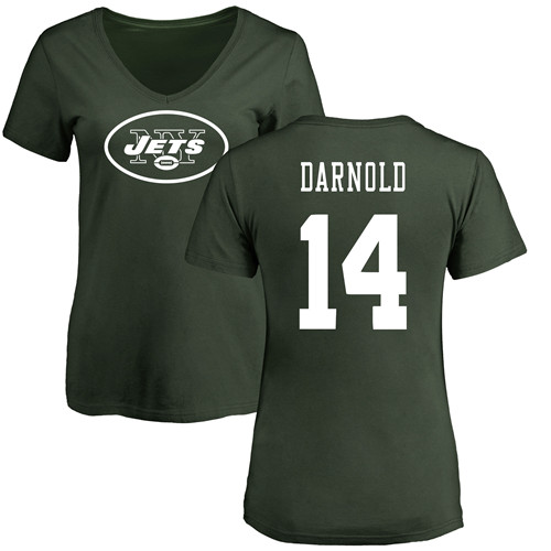 New York Jets Green Women Sam Darnold Name and Number Logo NFL Football #14 T Shirt